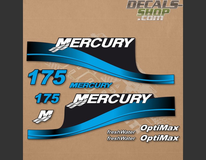 Mercury 175HP Optimax Freshwater Outboard Decal Kit BLUE Mercury 175HP Optimax Freshwater Outboard Decal Kit BLUE
